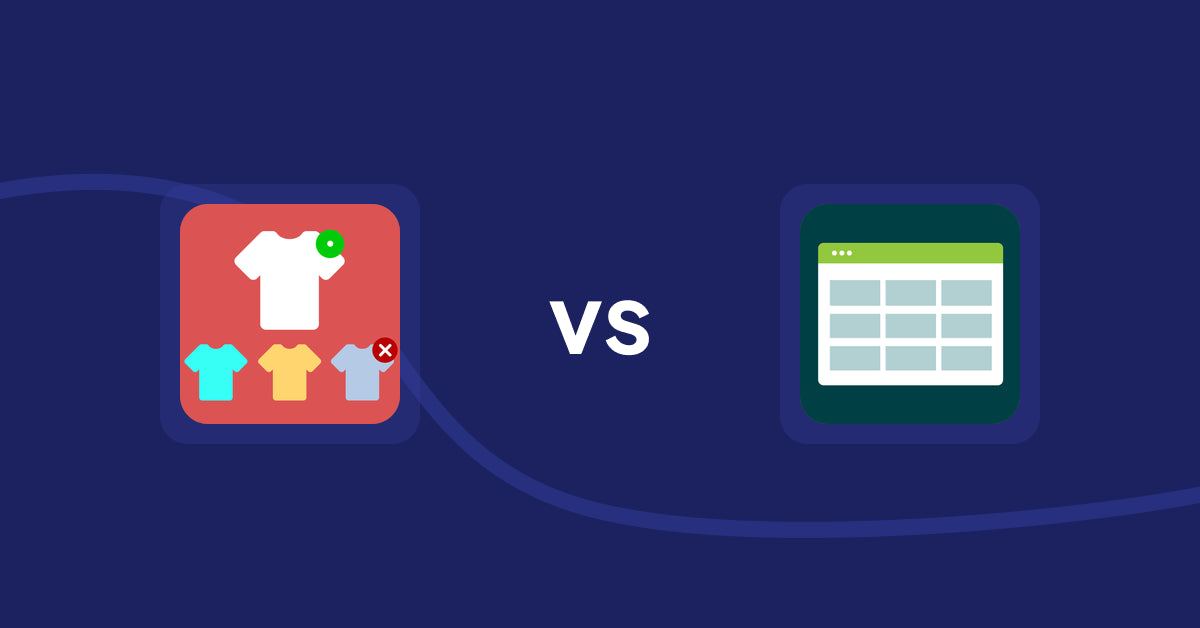 Shopify Product Display Apps: ST: Product & Collection Sort vs. Product Table