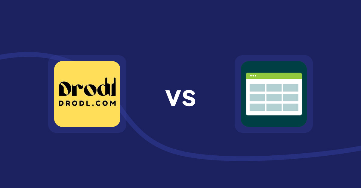 Shopify Product Display Apps: Drodl: Hide SoldOut Products vs Product Table