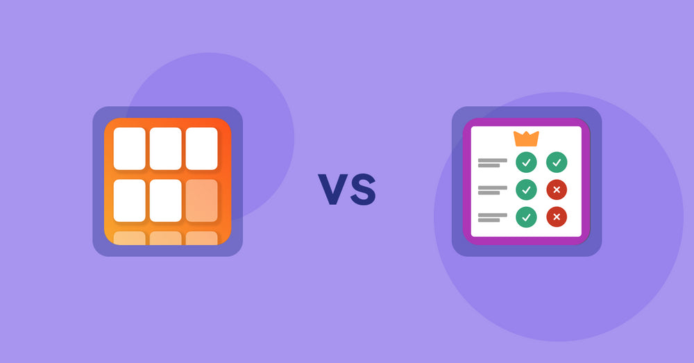 Shopify Product Display Apps: Scroll Bee ‑ Infinite Scroll vs. Pretty Comparison Tables