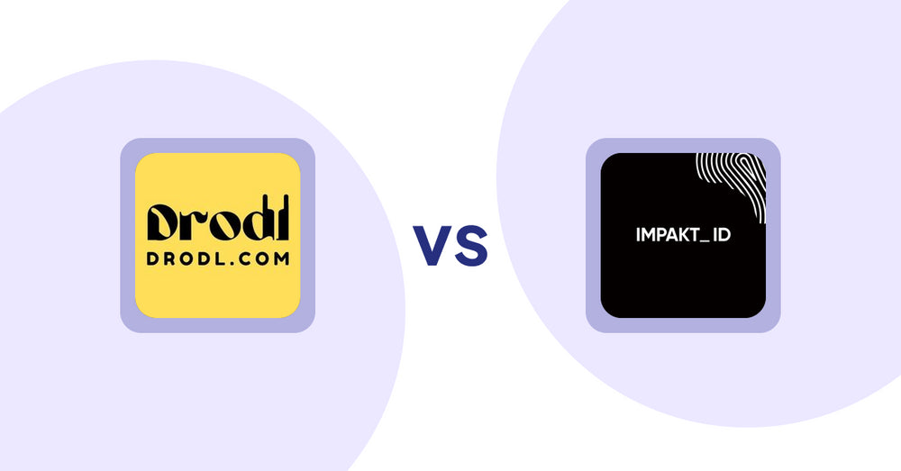 Shopify Product Display Apps: Drodl: Hide SoldOut Products vs IMPAKT ID: fashion CO2 tracker