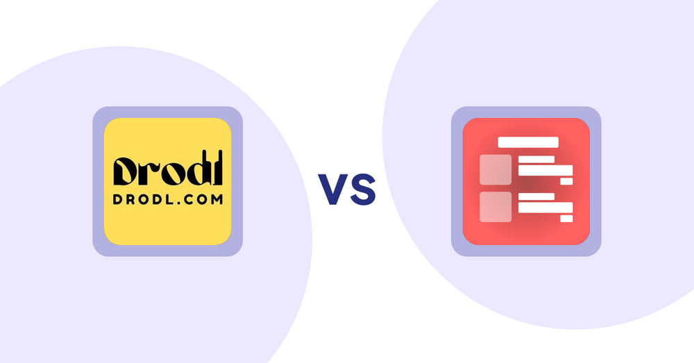 Shopify Product Display Apps: Drodl: Hide SoldOut Products vs Menulog