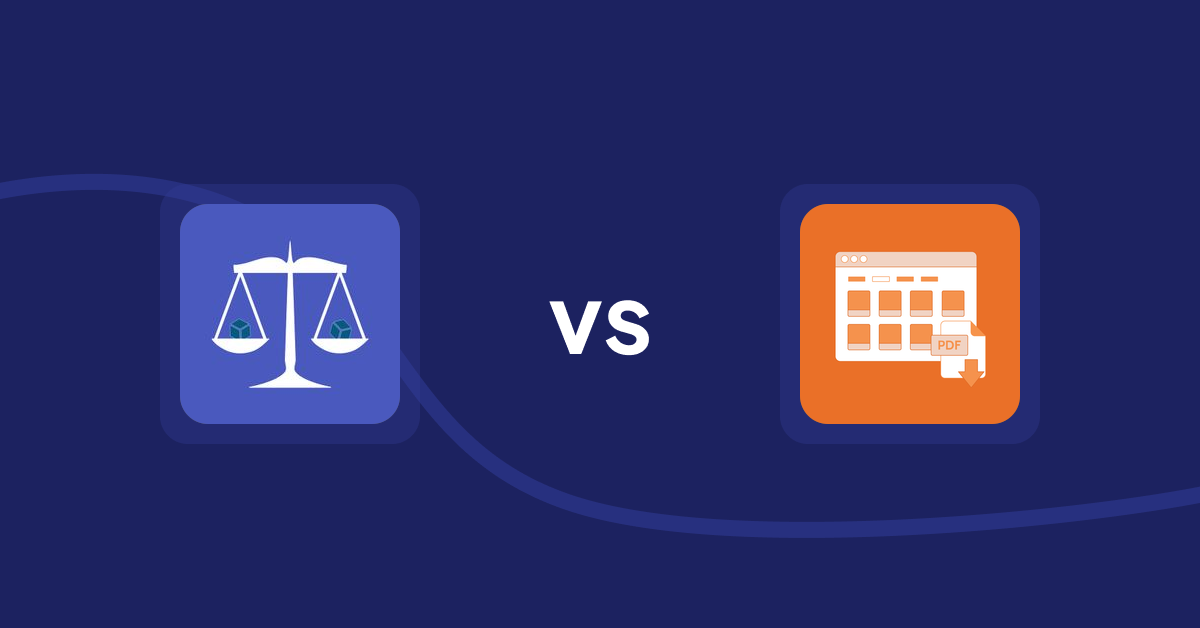 Shopify Product Display Apps: Equate ‑ Product Compare vs Meetanshi PDF Product Catalog