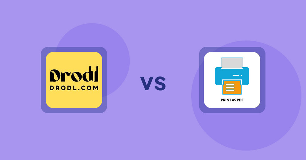 Shopify Product Display Apps: Drodl: Hide SoldOut Products vs. LitPDP ‑ Print as PDF