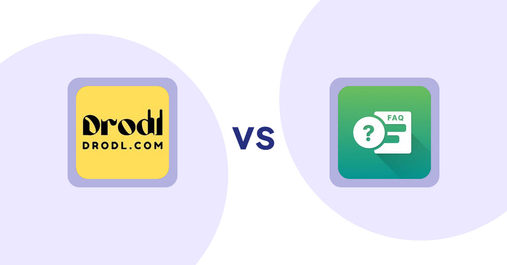 Shopify Product Display Apps: Drodl: Hide SoldOut Products vs FAQ Expert: Product FAQ