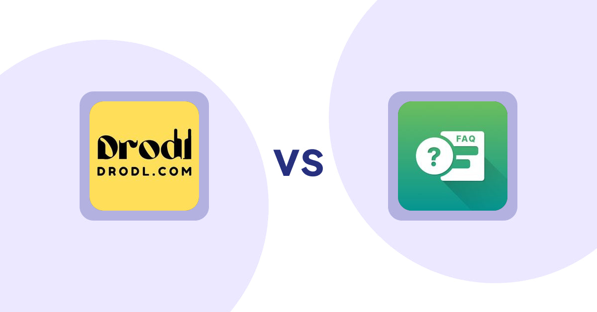 Shopify Product Display Apps: Drodl: Hide SoldOut Products vs FAQ Expert: Product FAQ