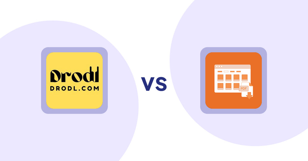 Shopify Product Display Apps: Drodl: Hide SoldOut Products vs Meetanshi PDF Product Catalog