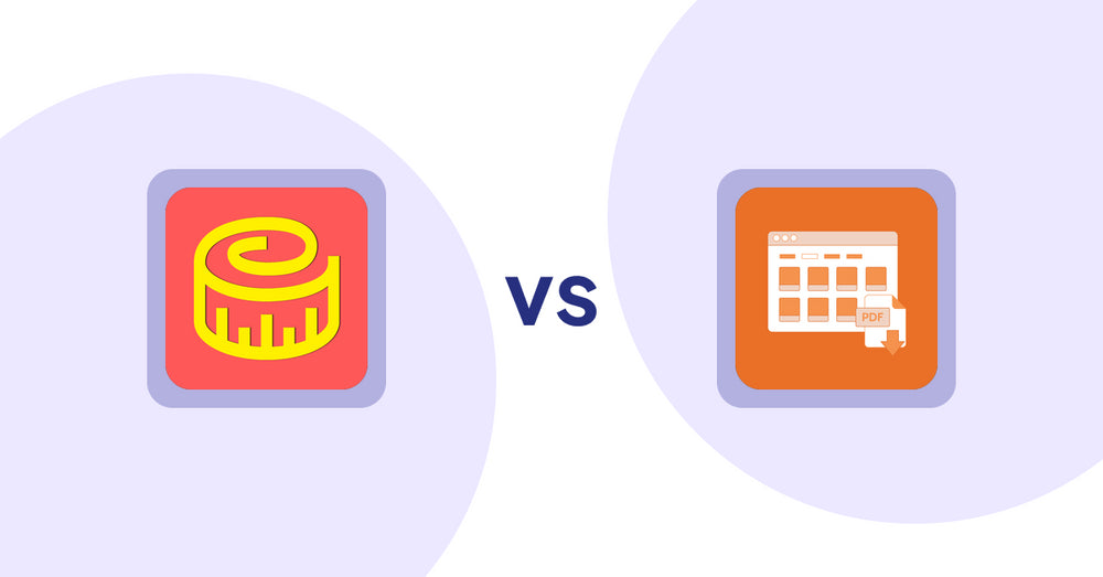 Shopify Product Display Apps: Snake Size Chart & Size Guide vs Meetanshi PDF Product Catalog