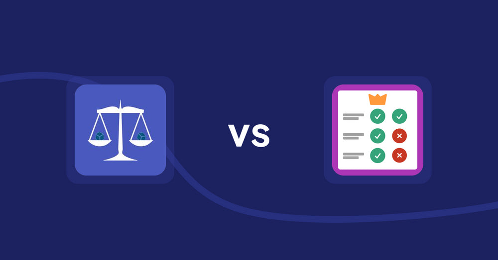 Shopify Product Display Apps: Equate ‑ Product Compare vs Pretty Comparison Tables