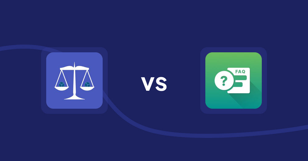 Shopify Product Display Apps: Equate ‑ Product Compare vs FAQ Expert: Product FAQ
