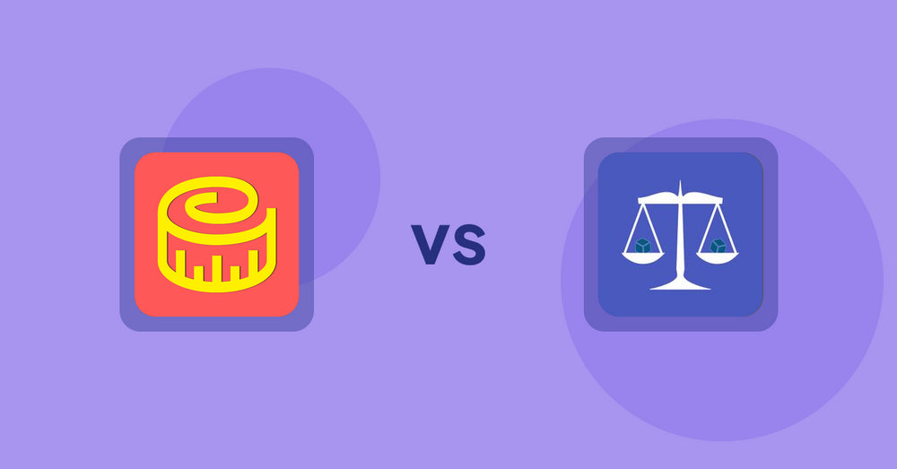 Shopify Product display Apps: Snake Size Chart & Size Guide vs Equate ‑ Product Compare