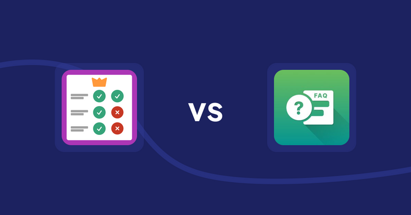 Shopify Product Display Apps: Pretty Comparison Tables vs FAQ Expert: Product FAQ