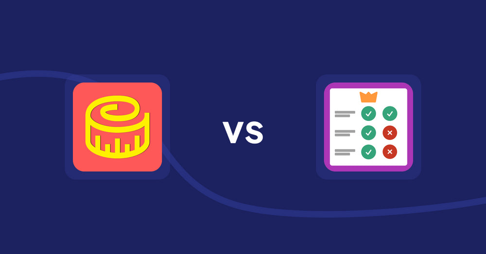 Shopify Product Display Apps: Snake Size Chart & Size Guide vs Pretty Comparison Tables