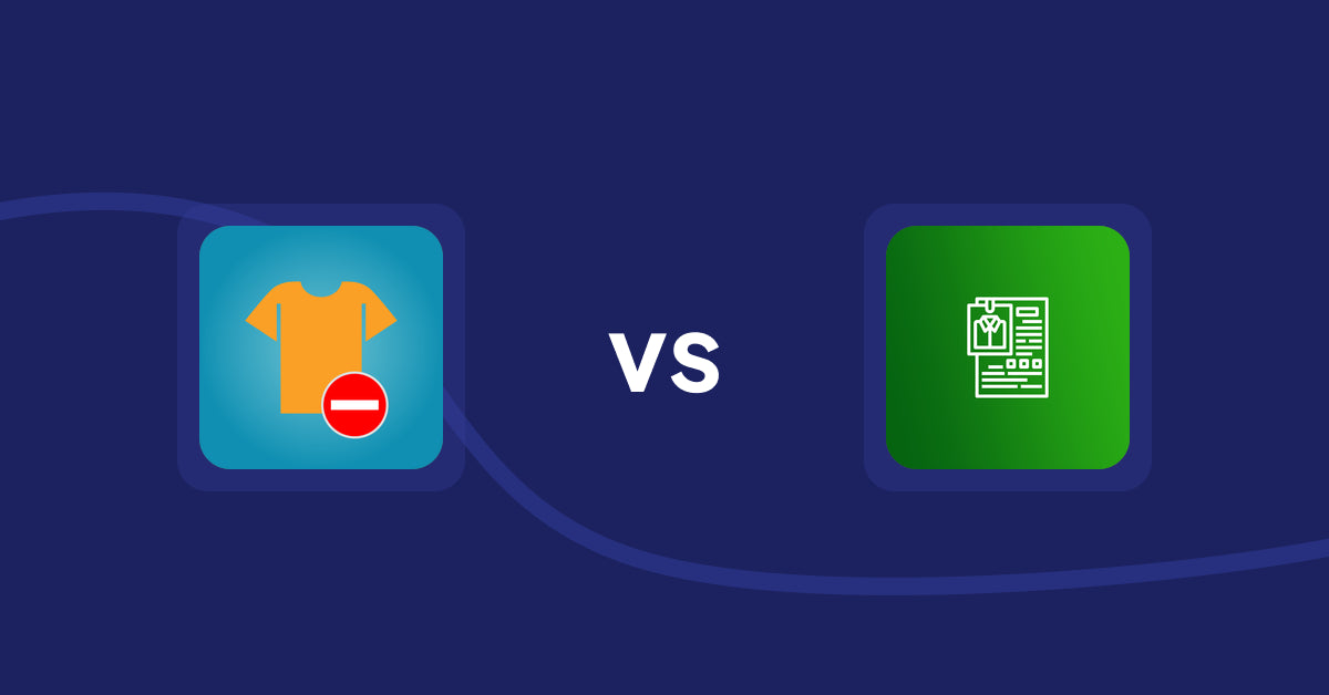 Shopify Product Display Apps: Products Unavailable vs OC Product Size Chart