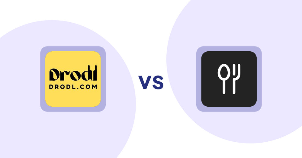 Shopify Product Display Apps: Drodl: Hide SoldOut Products vs ServeUp ‑ Restaurant Menu